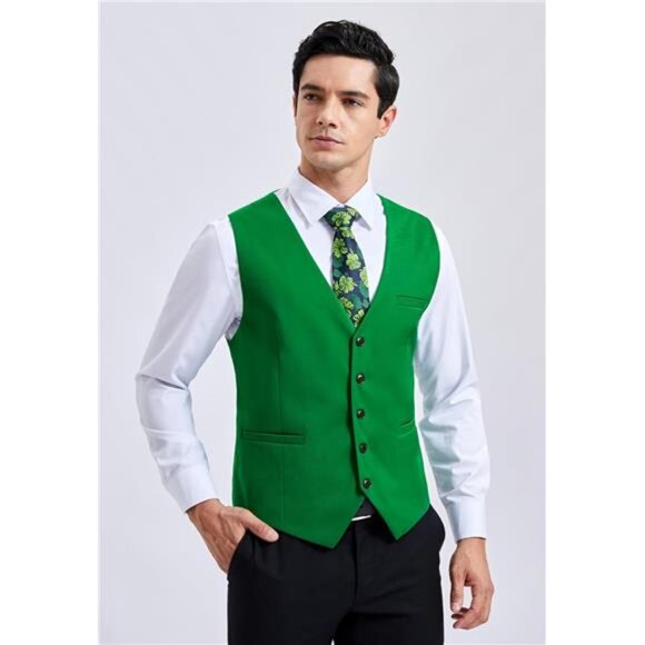 Men's Vest Formal Waistcoat Green3 - Picture 3 of 6